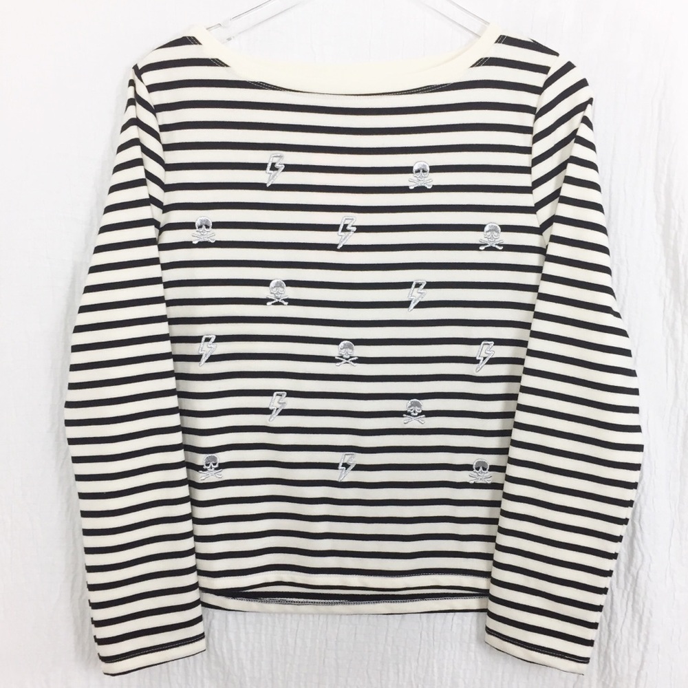 NEW NWT Betsey Johnson stripe skull lightning top